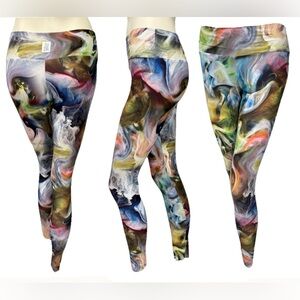 JIVA Yoga Watercolour Leggings Abstract Swirl Women’s M Multicolor Made In USA